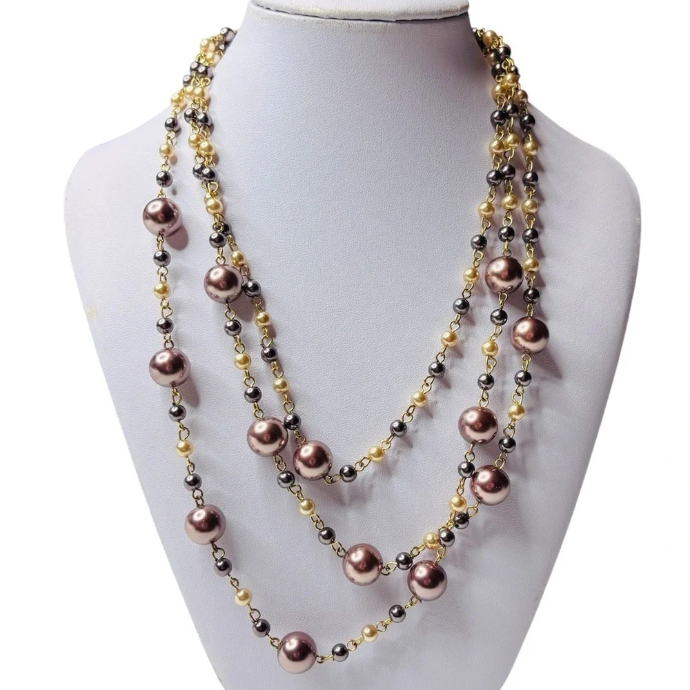 New MAJESTIC Triple-Strand Cascade Metallic Bronze Necklace